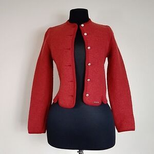 Geiger Tirol Made In Australia 100%Wool Women's Red Blazer Jacket Sz 34 Vintage